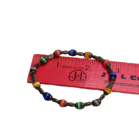 ๐ VTG Cats Eye Stretch Bracelet | Multicolor Fiber Optic Beads Silver Tone - Picture 9 of 12